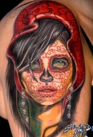 Tetovažni vzorec boginje smrti velike barve žive barve