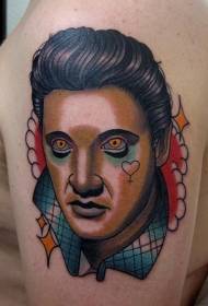 Pátrún tattoo portráid dathaithe Elvis, stíl nua-aimseartha daite