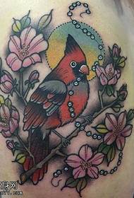 Bloemen vogel tattoo patroon op de schouder