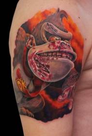 Painted big arm bloody evil monkey tattoo pattern