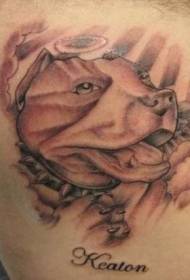 Padrão de tatuagem comemorativa de cabeça de cachorro nas costas
