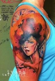 Дівчина великої руки аквареллю жіночий портрет татуювання візерунок