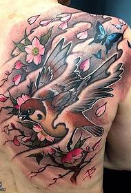 Skuldra klassisk körsbärsfågel tatuering mönster