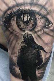 Realistic female style colorful female characters and eye tattoo pattern