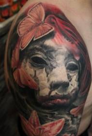 Modello di tatuaggio faccia di demoni colorati fiori e farfalle