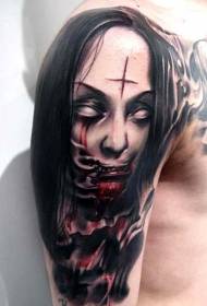 Kolorowy wzór w stylu horroru przerażający żeński tatuaż zombie