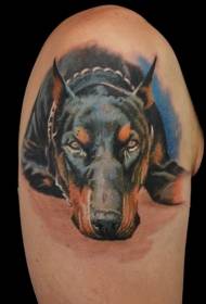 Big arm realistic style colorful sad dog tattoo pattern