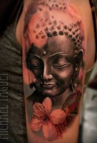 Fiore di bracciu di colore, statua di Buddha, mudellu di tatuaggi