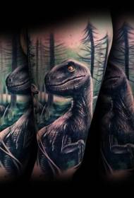 Doğal ormanda dinozor dövme deseni