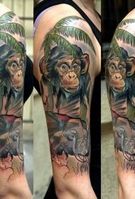 Arm իրատեսական գույնի կապիկ `արմավենու և փղերի դաջվածքների օրինակով