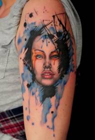 Modello di tatuaggio ritratto femminile stile acquerello