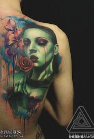 肩部水墨娇艳的女人纹身图案