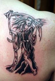 Dea femminile posteriore e disegno del tatuaggio del cranio
