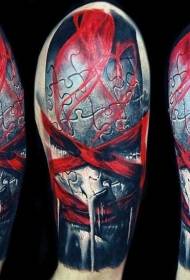 Portráid aghaidh mhór dath lámh in éineacht le patrún tattoo bhfreagra