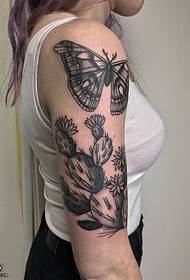 Tauriņa kaktusa tetovējuma raksts uz pleca