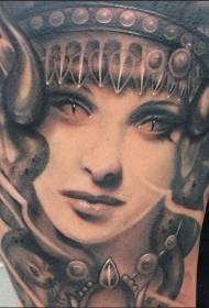 Színes őrült ördög nő arcát tetoválás minta