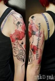 Girl arm poppy flower combined mechanical pattern tattoo pattern