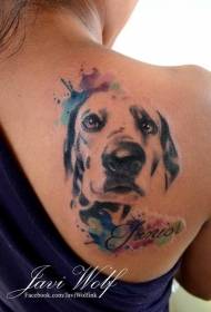 Natrag akvarelni memorijalni portret psa i pismo tetovaža uzorak
