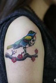 Keltainen pöllö lintu tatuointi malli olkapäällä