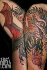 Original colored dream dragon and heart tattoo pattern