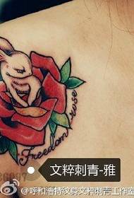 Shoulder rose rabbit tattoo pattern