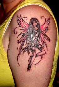 Wzór tatuażu elfa duże ramię czerwone skrzydła