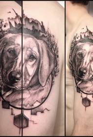 Veľká ruka smutný pes hlava portrét tetovanie vzor