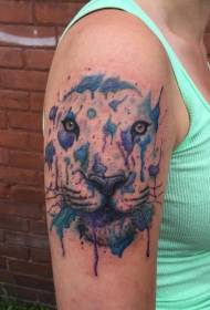 Msichana kubwa mkono watercolor mtindo wa rangi ya tiger avatar muundo wa tattoo