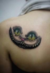Modello di tatuaggio con occhi da gatto a spalla sulla schiena della ragazza