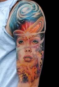 Iso käsivarsi naisen muotokuva tilaa maalattu tatuointi malli