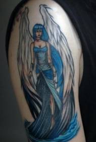Motif de tatouage elfe élégant bleu gros bras fille