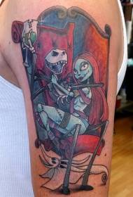 Pasangan zombie berwarna cerah dan pola tato hantu