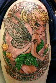 Big arm new school colored elf and flower alphabet tattoo pattern