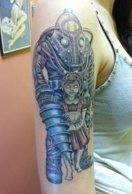 Chica brazo color misterioso robot con patrón de tatuaje de niña