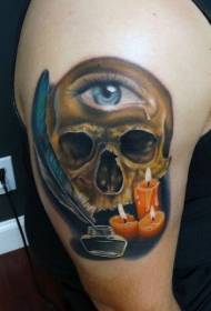 Braccio misterioso colorato tatuaggio teschio e occhio candela modello