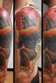 Wapens kleurrijk gekleurd kwaad weerwolf en rode maan tattoo patroon