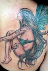 Seksualus elfo tatuiruotės modelis ant nugaros pečių