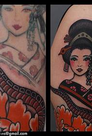 Geisha tattoo qauv ntawm lub xwb pwg