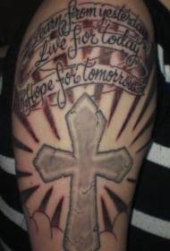 Arm cross banal na pattern ng light letter na tattoo