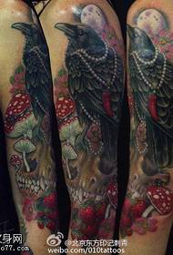Shoulder painted mushroom crow tattoo pattern