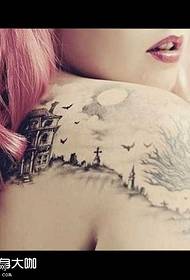 Shoulder ancient house tattoo pattern