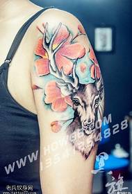 Квітковий візерунок татуювання оленів на плечі