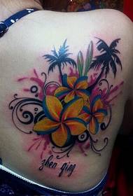 Lijepa lijepa žena ramena prekrasna boja cvjetni pejzaž slika tetovaža