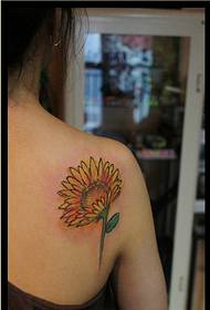 Female shoulders beautiful looking sunflower tattoo pattern pictures