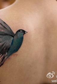 肩部宝蓝色美丽灵动鸽子纹身图案