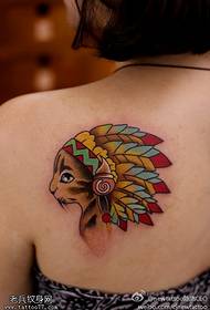 Spalla bella pittura a olio vento modello di tatuaggio gatto indiano