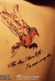 Aripile de pasăre, alfabet englez, model de tatuaj
