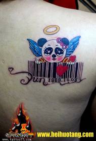 Modello tatuaggio panda blu alato codice a strisce
