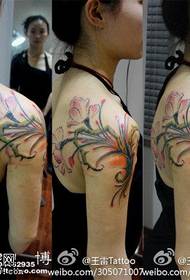 Colorful noble lotus tattoo pattern