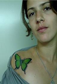Bild för vacker tatuering för kvinnlig skuldra för vacker fjäril